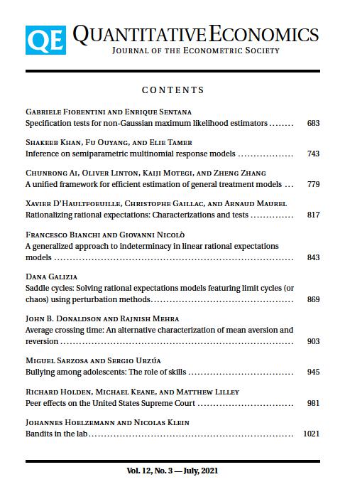Cover of Quatitative Economics Vol. 12, No. 3