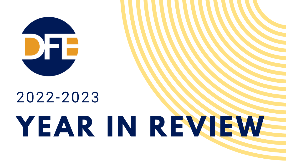 DFE circular logo with text 2022-2023 Year in Review