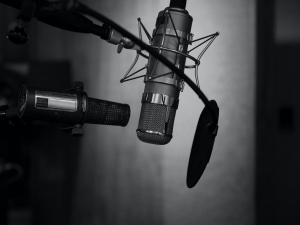 A microphone in a studio