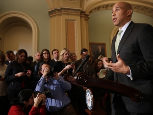 Senator Cory Booker addresses a crowd