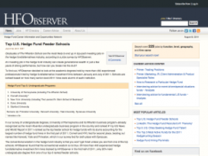 Duke Ranks Fourth in Top Hedge Fund Feeder Schools 2011			